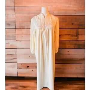 Vintage Diamond Tea Plush Velvet Velour Woman's Robe Ivory Sz Small Embroidery